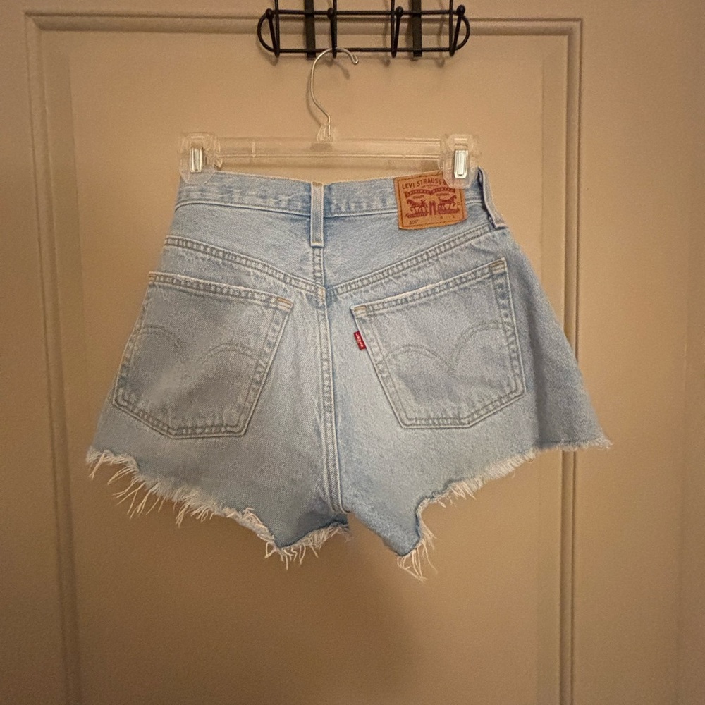 Levi's Light Blue Distressed Jean Shorts - Picture 2 of 4